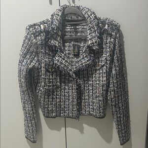 White House Black Market Tweed Blazer - Black, White, and Blue